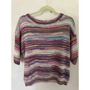 Magaschoni Pullover Sweater Womens Large Multicolor Knit Striped Casual Crop